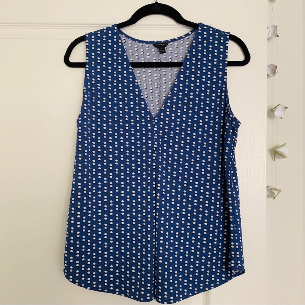 Blue Polka Dot V-Neck Blouse
